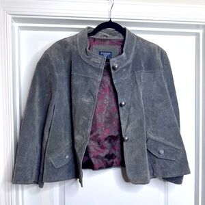 Sonoma Life + Style Women's Grey Suede Cropped Jacket Button 3/4 Sleeve Sz XL